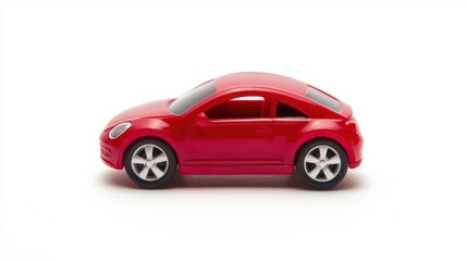 Obraz premium Bright red toy car isolated on a clean white background for playful enjoyment