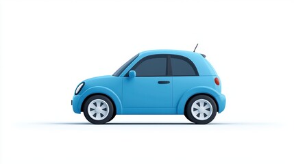 Whimsical cartoon car in bright blue color with a friendly design and playful features