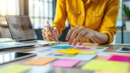 Office worker using an alternative method or tool to solve a problem, such as a new app or innovative technique