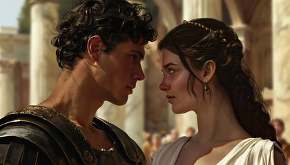 A historical romance set in ancient Rome, depicting the forbidden love between a gladiator and a noblewoman, amidst political intrigue and betrayal.