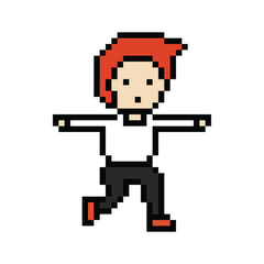 Cute pixel cartoon exercise run 8bit character man run or running jog cardio lifestyle for decoration life style 8 bit male boy jog marathon exercise png vector.