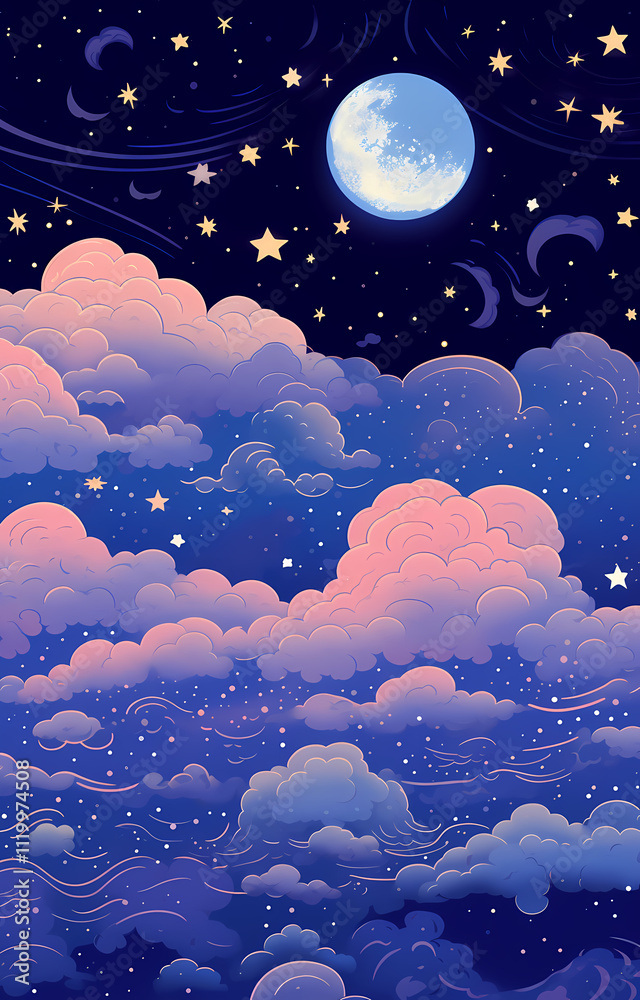 Wall mural moon and clouds