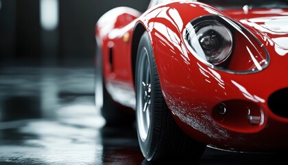 Fototapeta premium Classic Red Sports Car Front View Detail