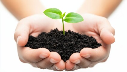 Hands Holding a Young Sprout and Soil