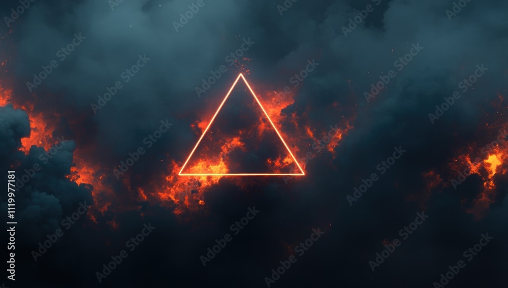 Aufkleber A glowing triangular shape amidst dark, smoky clouds, creating a dramatic visual effect.