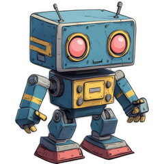Fototapeta premium Friendly Cartoon Robot Illustration with Blue & Yellow Color Scheme