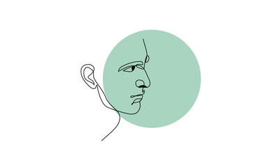 Continuous one line drawing. Abstract minimalistic modern style with colored background, Colored continuous line drawing of senior man smiling portrait. One line vector of an old person's face.