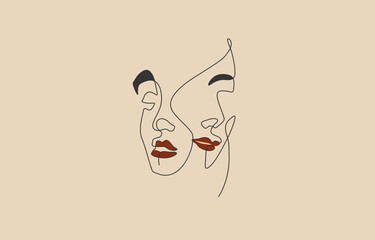 Illustration oil painting portrait of woman against the background, Face of an abstract woman with colorful shapes in a modern abstract minimalist one line style.