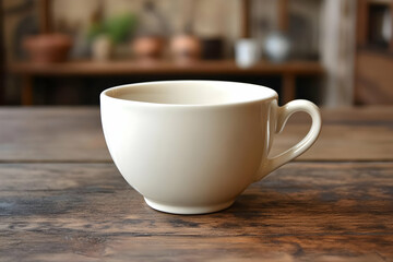 Empty Coffee Mug on Wooden Table - Realistic Still Life Image