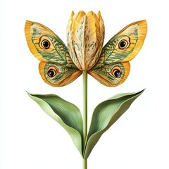 Une fleur fantaisiste aux ailes de papillon, mêlant nature et fantaisie.