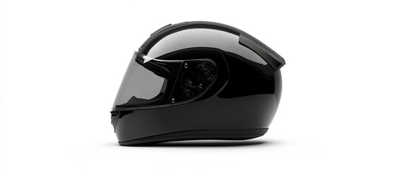 Fototapeta premium Black motorcycle helmet, side view, glossy finish.
