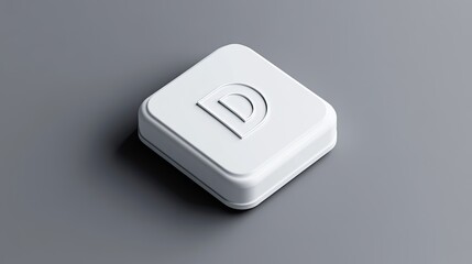 White square button with embossed letter D.