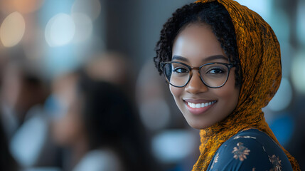 Naklejka premium Smiling Woman in Headscarf Photo