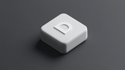 White cube with embossed letter D.