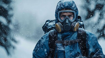 Man in Snowy Environment with Protective Gear