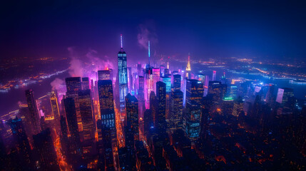 Obraz premium Neon Cityscape Night Illustration