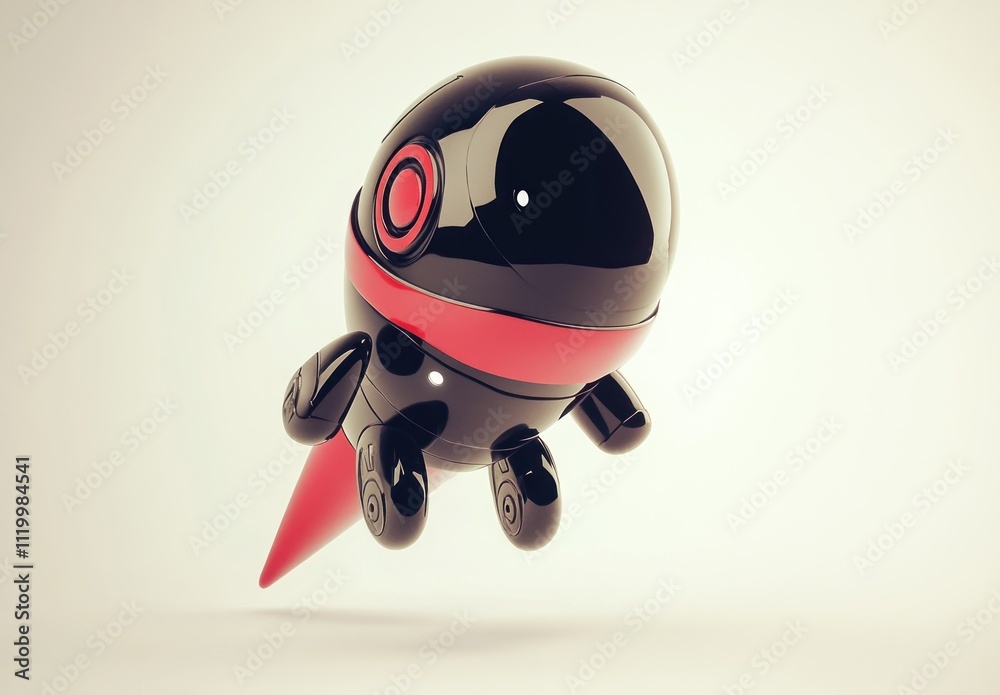 Leinwandbilder a stylized, futuristic robot with a sleek design and a red cone-shaped rocket attachment.