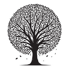 Tree silhouette vector with white background