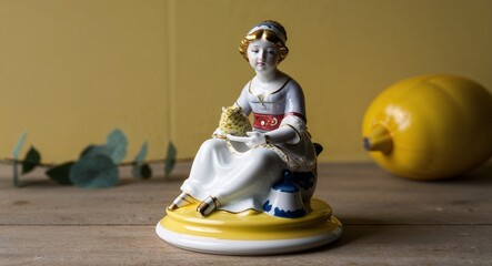Porcelain figurine on Yellow background design