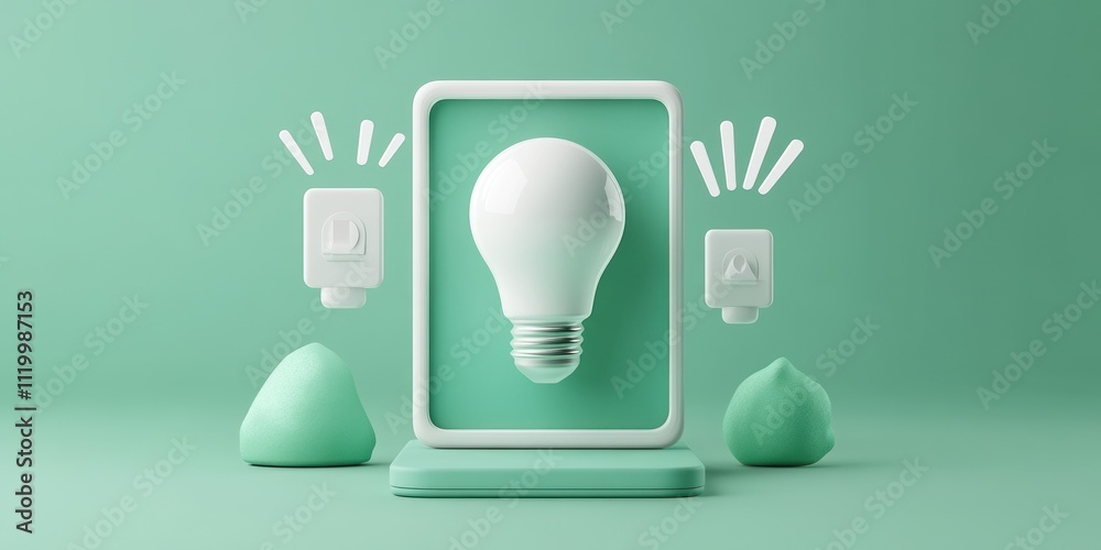 Poster A minimalist display featuring a light bulb and abstract shapes, emphasizing creativity.