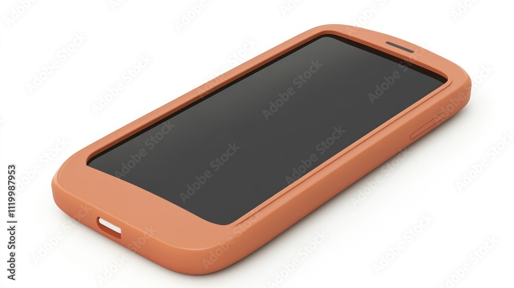 Poster a sleek smartphone with a soft orange case, designed for everyday use and protection.