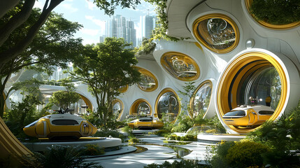 Fototapeta premium Futuristic City Oasis 3D Illustration