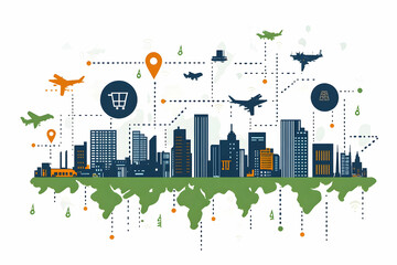Fototapeta premium Global City Illustration: E-commerce Logistics Network