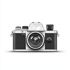 Classic Vintage Film Camera with Textured Body and Lens in Black and White Showcasing Timeless Design and Nostalgic Elegance