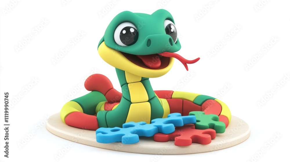 Poster A colorful cartoon snake made of building blocks, smiling and playfully interacting.