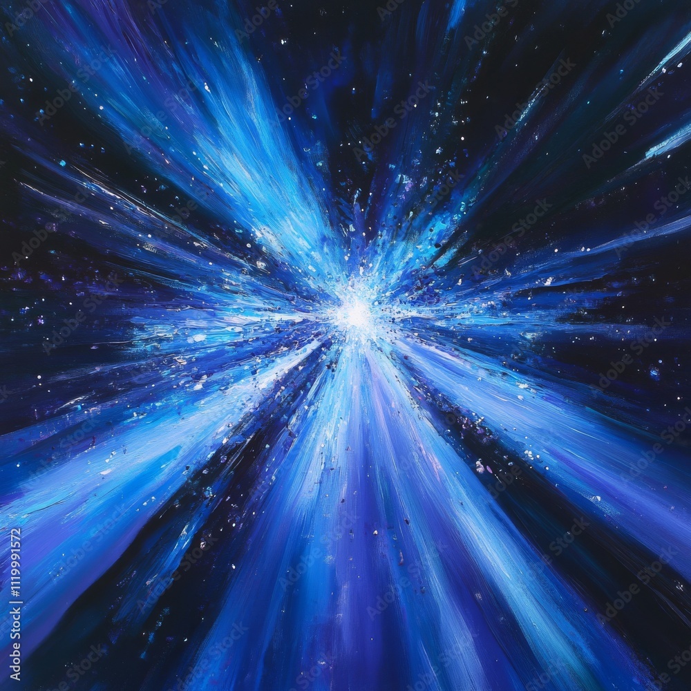 Aufkleber Futuristic light Streaks background. Abstract of warp or hyperspace motion in star trail. Explode particle light line. Technology BLue Light Tunnel. Exploding and expanding movement. Stars explosion.