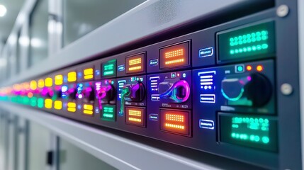 Rackmount LED console in a modern server room, designed for efficient monitoring and management of data center operations, enhancing visibility and accessibility.