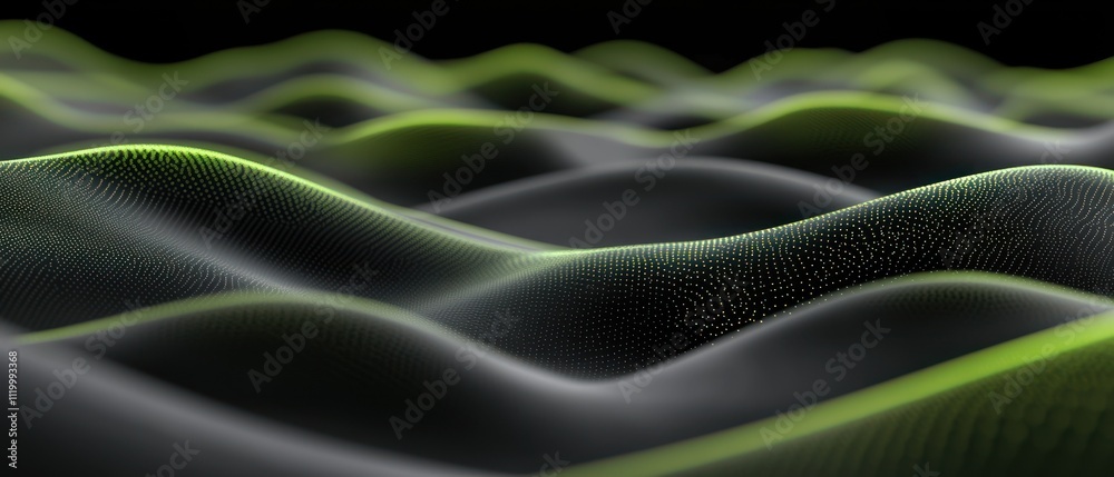 Poster Abstract representation of waves with a green glow on a dark background.