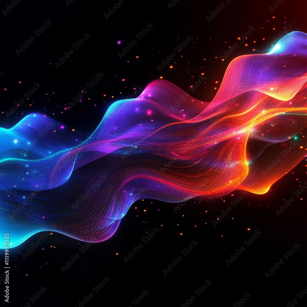 Leinwandbilder Hologram motion striped light effect with fluid color. Abstract shining wave background. Magic screen design.
