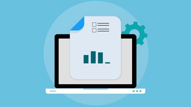 Dynamic Data Visualization, Animated Graphs and Insights on a Laptop Screen in 4K Flat Style