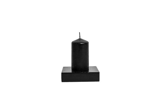 Black Candle on Minimalist Wooden Stand