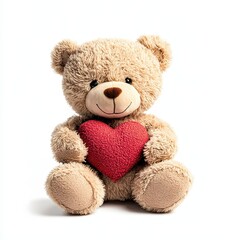 Fototapeta premium Adorable Teddy Bear Holding a Red Heart Isolated on White Background Symbolizing Love and Affection