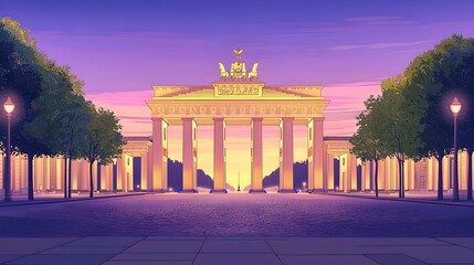 Obraz premium A large archway with two statues of horses on top