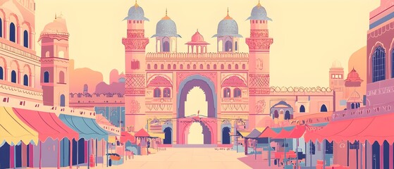 Fototapeta premium A large archway with a city in the background