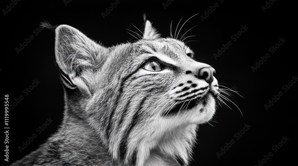 Poster A close-up black and white portrait of a lynx, showcasing its expressive features and gaze.