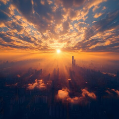 Fototapeta premium Cityscape Sunrise Illustration