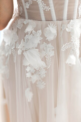 stylish beautiful pattern on white wedding dress