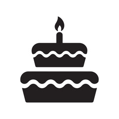 Minimalist Black Silhouette Birthday Cake Icon with Candle