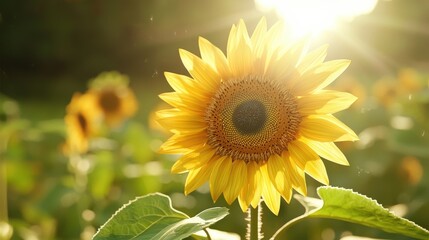 Obraz premium Sunflower following sun’s path vibrant field nature serene environment close-up view inspirational concept