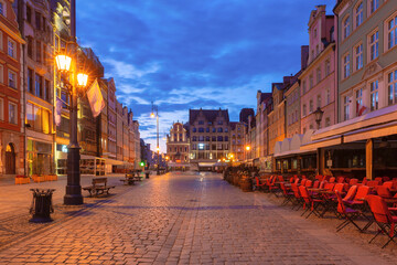 View of the Market Square in Wroclaw at sunset, Poland