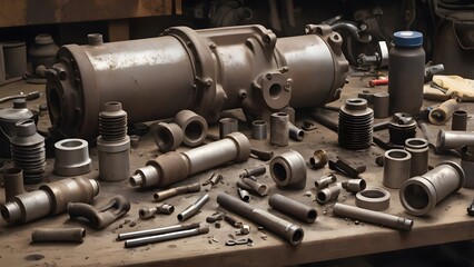 Fototapeta premium Detailed Mechanical Components of a Vintage Engine