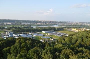 Forest, city view from a hot air balloon