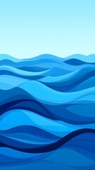 Flat vector illustration of blue ocean waves, simple flat design with a solid background