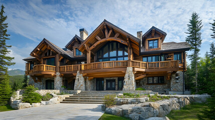 Traditional Alpine Stone Chalet with Evergreen Forest Views, Luxury Gstaad Mountain Estate with Timber Details
