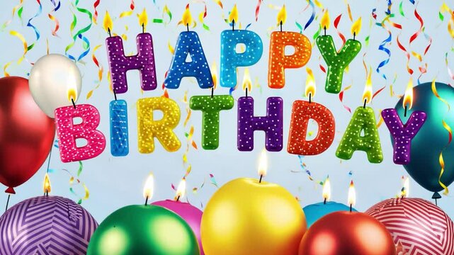 Urodzinowa aranżacja pełna kolor&oacute;w, smakołyk&oacute;w i prezent&oacute;w z wyeksponowanym napisem "Happy Birthday".
