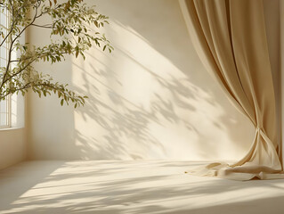 Beige Room 3D Illustration Sunlight Plant